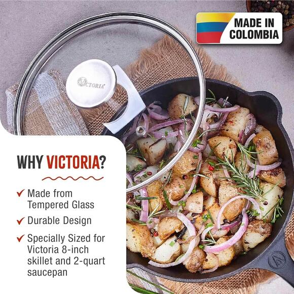 Victoria Round 8-Inch Glass Lid for Cast Iron Skillet or Pan w Stainless Knob - Picture 10 of 10